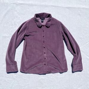 VTG Denim & Co. Purple Corduroy Button Up Shacket Jacket Shirt 90s Preppy Large